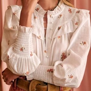 Sezane Donna Shirt Embroidered Floral 40